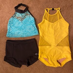 💛💙Girls Dancewear dance Leo’s leotard bootie shorts size medium 5/6